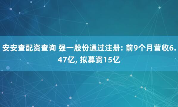 安安查配资查询 强一股份通过注册: 前9个月营收6.47亿, 拟募资15亿